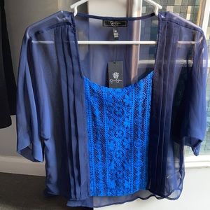 Jessica Simpson Dress Top Sheer Blue Blouse Size Medium New with Tags